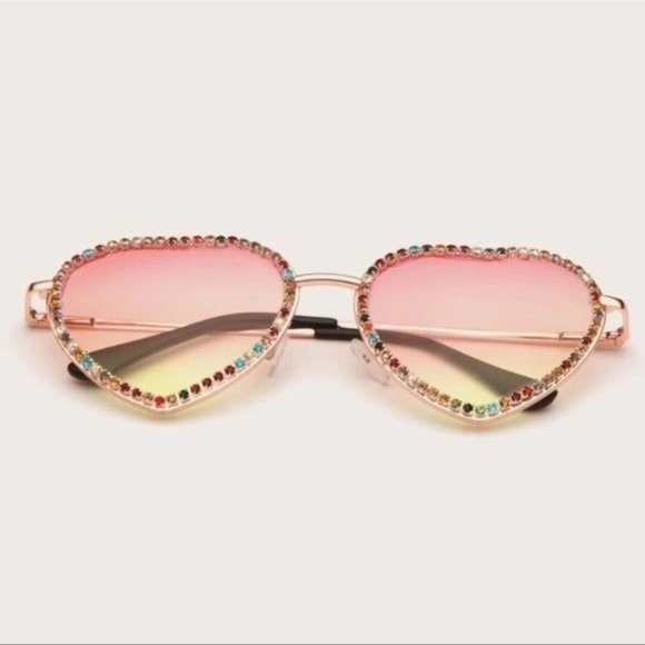 Heart Shaped Ombre Bling Sunglasses Pink Yellow New with Case - Picture 4 of 4